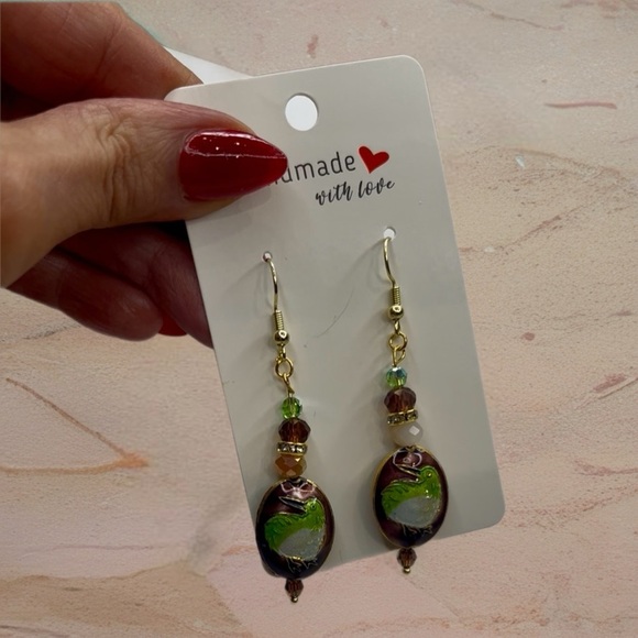 Handmade Green and Brown Earrings - Picture 4 of 7